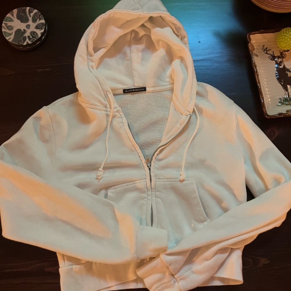 Brandy Melville white cropped zip up sweater size S